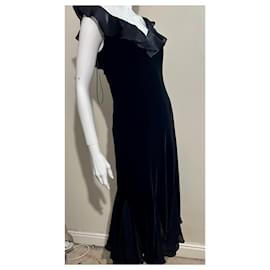 Ralph Lauren-Lauren black velvet and silk evening dress-Black