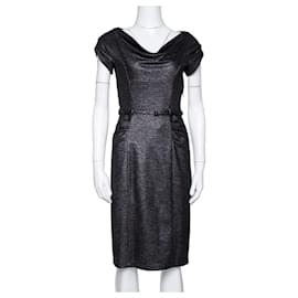 Diane Von Furstenberg-DvF Ellen Marie vintage glitter dress with belt-Black,Silvery
