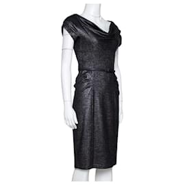 Diane Von Furstenberg-DvF Ellen Marie vintage glitter dress with belt-Black,Silvery