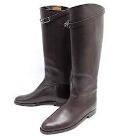 Hermès-HERMES SHOES JUMPING BOOTS 39 BROWN LEATHER CLASP KELLY BROWN BOOTS-Brown