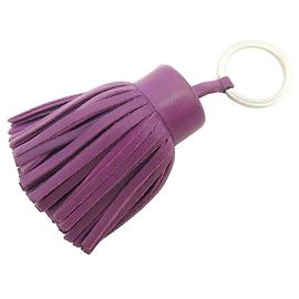 Hermès HERMES CARMEN KEYRING IN PURPLE LAMBSKIN LEATHER POMPON HOLDER KEY RING Purple