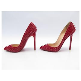 Christian Louboutin-NEW CHRISTIAN LOUBOUTIN PIGALLE SPIKE RED PATENT LEATHER SHOES 37 SHOES-Red