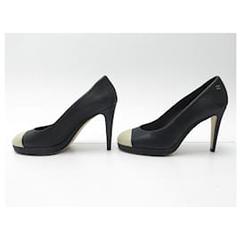 Louis Vuitton Black&White Satin Leather Ankle Strap Block Heels Mules  Pumps-Sz40