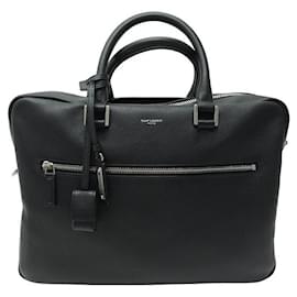 Saint Laurent-SAINT LAURENT BRIEFCASE BAG 480586 BLACK LEATHER BRIEFCASE HAND BAG-Black