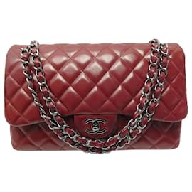 Chanel-CHANEL CLASSIC JUMBO TIMELESS RED LEATHER BANDOULIERE HANDBAG-Red