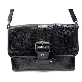 POCHETTE LONGCHAMP X KATE MOSS IN PELLE DI COCCODRILLO NERA Nero