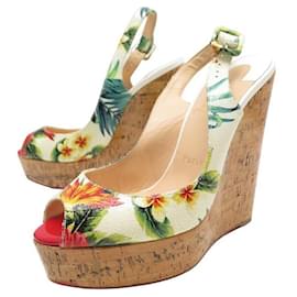 Christian Louboutin-CHRISTIAN LOUBOUTIN ESPADRILLES ONE FEATHER SLING HAWAI 37.5 SHOES-Multiple colors