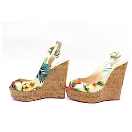 Christian Louboutin-CHRISTIAN LOUBOUTIN ESPADRILLES ONE FEATHER SLING HAWAI 37.5 SHOES-Multiple colors