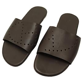 Hermes Chypre Sandal Mens Black Epsom Leather H Logo Slide Slip On Flat Sz  43