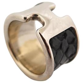 Hermès-HERMES OLYMPE GM H RING500059FC89XS-T53 IN METAL AND LEATHER MADAME NOIR RING-Black