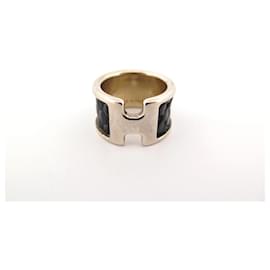 Hermès-HERMES OLYMPE GM H RING500059FC89XS-T53 IN METAL AND LEATHER MADAME NOIR RING-Black