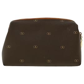 Valentino-VALENTINO Clutch Bag Leather Brown Auth ar9399-Brown
