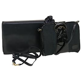 Valentino-VALENTINO Clutch Shoulder Bag Leather 2Set Navy Black Auth ar9401-Black,Navy blue