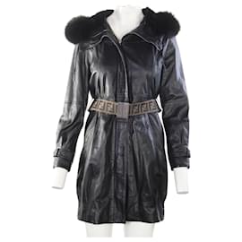 Fendi-Long Leather Coat -Black