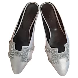 Hermès Roxane Leather Mules Grey Grey