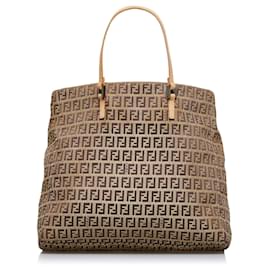 Fendi-Fendi Brown Zucchino Roll Tote Bag-Brown
