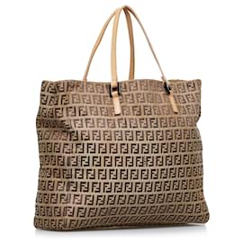 Fendi-Fendi Brown Zucchino Roll Tote Bag-Brown