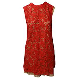 Miu Miu-Miu Miu Robe Droite en Dentelle en Coton Rouge-Rouge