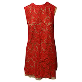 Miu Miu-Vestido recto de encaje de Miu Miu en algodón rojo-Roja