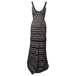 Herve Leger-Herve Leger Filipa Chevron Print Bandage Evening Dress in Black Print Polyester-Other