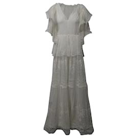 Alberta Ferretti-Alberta Ferretti Tiered Maxi Dress in White Silk-White,Cream