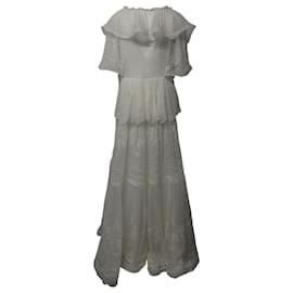 Alberta Ferretti-Alberta Ferretti Tiered Maxi Dress in White Silk-White,Cream