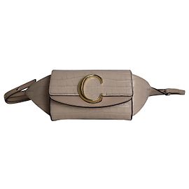 Chloé Bolsa Cinto Chloe C em Couro Rosa Claro com Crocodilo em Relevo Rosa