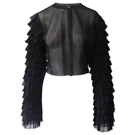 Alaïa Kurzer Alaia-Cardigan mit Rüschenärmeln aus schwarzer Seide Schwarz