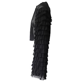 Alaïa-Alaia Cropped Ruffled Sleeve Cardigan in Black Silk-Black
