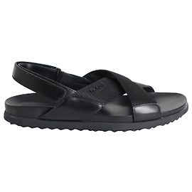 Prada Logo Strap Crisscross Sandals in Black Leather Black