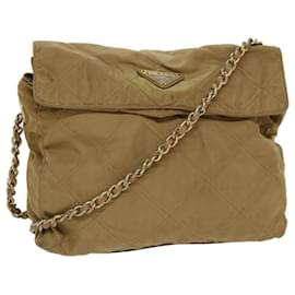 Prada-PRADA Chain Shoulder Bag Nylon Khaki Auth 42097-Khaki