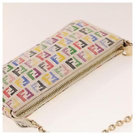 FENDI Zucchino Canvas Chain Accessory Pouch Multicolor Auth yk6972 Multiple colors
