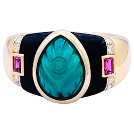 Cartier-Cartier ring, "Gaia", yellow gold, colored stones.-Other