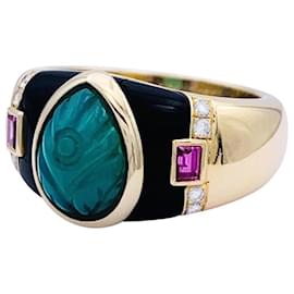 Cartier-Cartier ring, "Gaia", yellow gold, colored stones.-Other