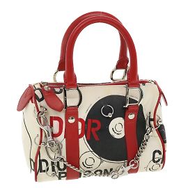 Christian Dior Branco, Bolsa vermelha e azul marinho "Hardcore Pierced Boston" Multicor