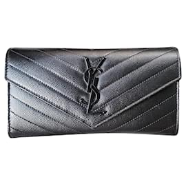 Magnifique et raffiné portefeuille Yves Saint Laurent en cuir texturé Noir