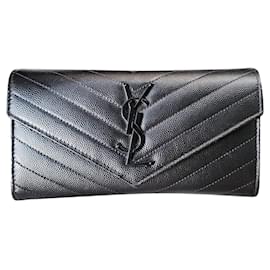Yves Saint Laurent-Magnifique et raffiné portefeuille Yves Saint Laurent en cuir texturé-Noir