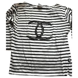 Chanel Tops Blanco Azul marino