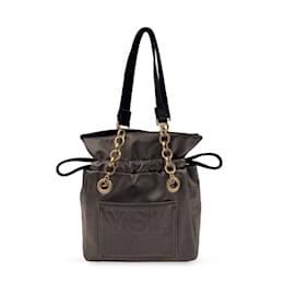 Yves Saint Laurent-Vintage Metallic Canvas Drawstring Small Handbag-Golden