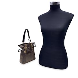 Yves Saint Laurent-Vintage Metallic Canvas Drawstring Small Handbag-Golden