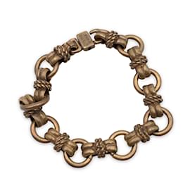 Céline-Vintage Antiquated Gold Metal Chain Link Bracelet-Golden