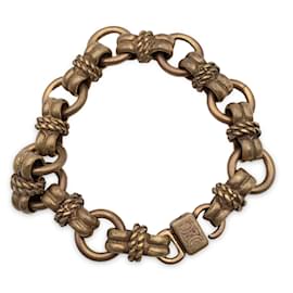 Céline-Vintage Antiquated Gold Metal Chain Link Bracelet-Golden