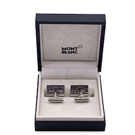 Montblanc-Boutons de manchette rectangle en acier inoxydable avec boîte-Argenté