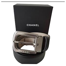 Chanel-CINTURÓN DE HOMBRE Chanel EN CUERO DE BECERRO NEGRO / taille 95/ Nuevo nunca usado-Negro
