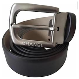 Chanel-CINTURÓN DE HOMBRE Chanel EN CUERO DE BECERRO NEGRO / taille 95/ Nuevo nunca usado-Negro