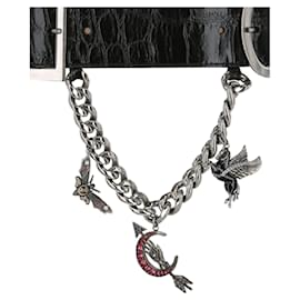 Alexander Mcqueen-Alexander McQueen Croc Embossed Double Buckle Belt-Black