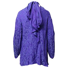 Chloé-Chloe Lavalliere-Bluse aus gekräuseltem Blumen-Jacquard aus violetter Viskose-Lila