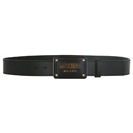Moschino Logo Plaque Leather Belt Black