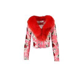 Blumarine Cardigan Floreale con Pelliccia Multicolore