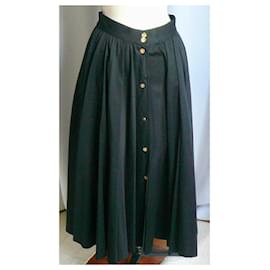 Chanel-CHANEL Long black cotton poplin skirt T36 RARE SUBLIME-Black
